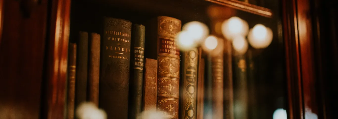 Books in a glass bookcase